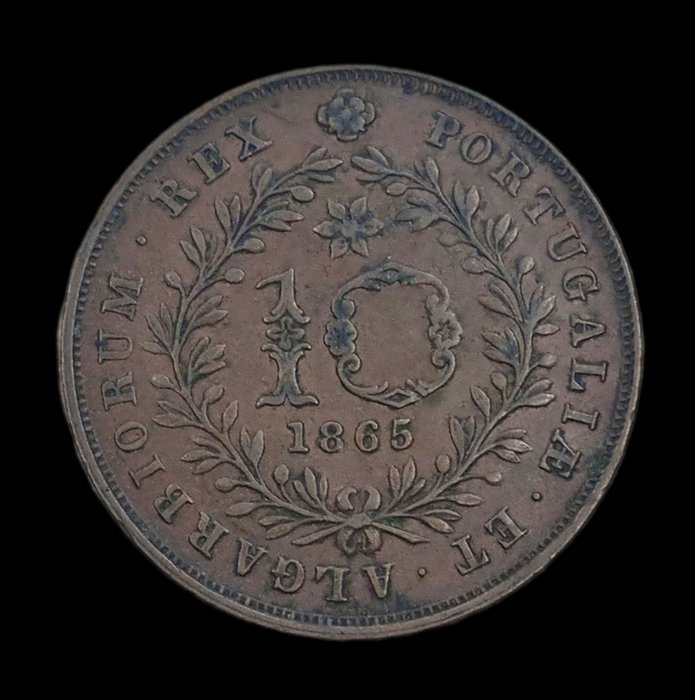 Azores, Portugal. D. Luís I (1861-1889). 10 Reis 1865  (Ingen mindstepris)