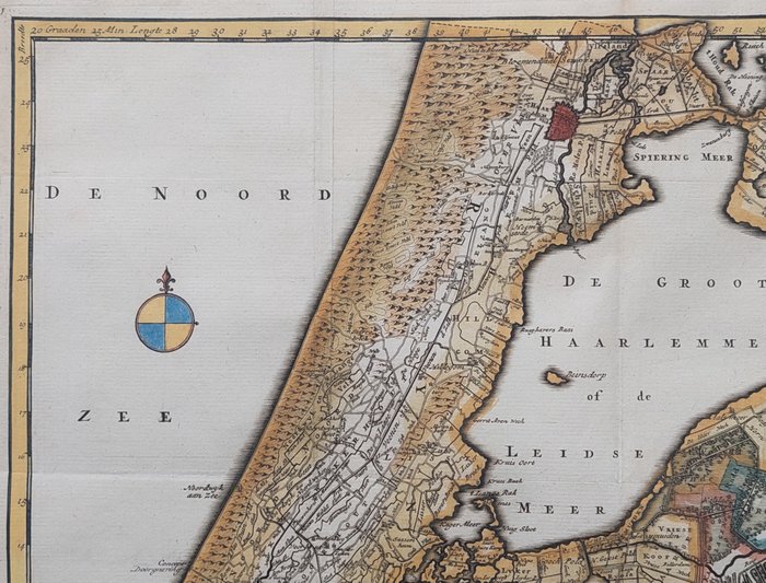 Holland - Rheinland, Amsterdam, Leiden, Haarlem og andre; Isaak Tirion - Nieuwe Kaart van het Hoogheemraadschap Rijnland, als mede van Amstelland en het Waterschap van - 1745