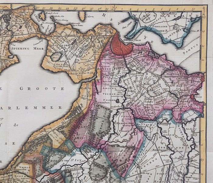 Holland - Rheinland, Amsterdam, Leiden, Haarlem og andre; Isaak Tirion - Nieuwe Kaart van het Hoogheemraadschap Rijnland, als mede van Amstelland en het Waterschap van - 1745