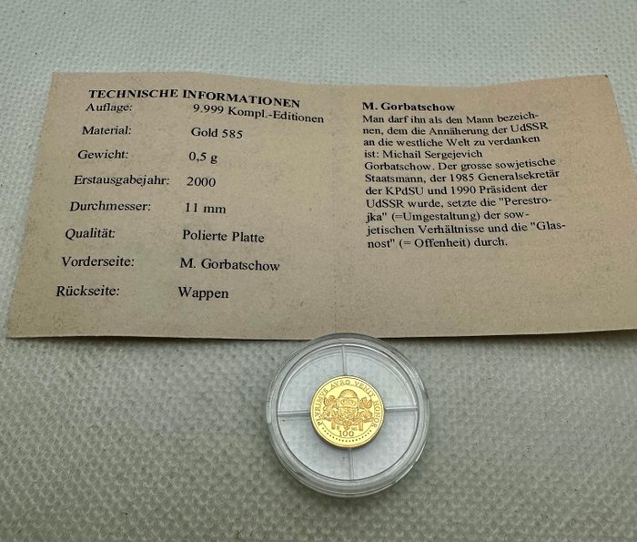 Tyskland. Gold medal 2000 Mikhail S. Gorbachev , oro Proof  (Ingen mindstepris)