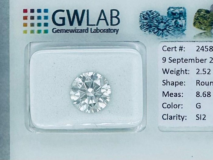 1 pcs Diamant  (Natur)  - 252 ct - Rund - G - SI2 - Gemewizard Gemological Laboratory (GWLab)