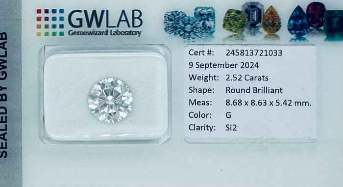 1 pcs Diamant  (Natur)  - 252 ct - Rund - G - SI2 - Gemewizard Gemological Laboratory (GWLab)