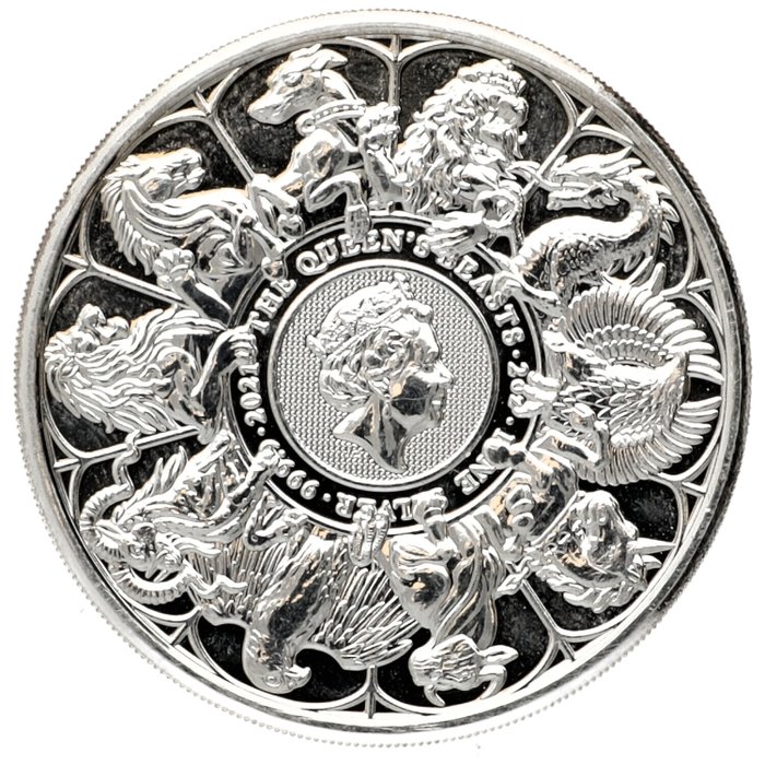 Storbritannien. 5 Pounds 2021 "Queens Beasts Completer", 2 Oz (.999)  (Ingen mindstepris)