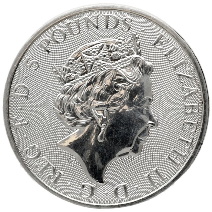 Storbritannien. 5 Pounds 2021 "Queens Beasts Completer", 2 Oz (.999)  (Ingen mindstepris)