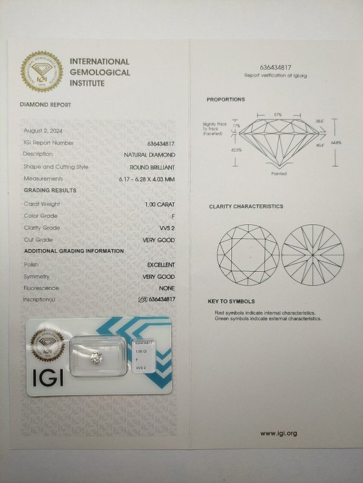 1 pcs Diamant  (Natur)  - 100 ct - Rund - F - VVS2 - International Gemological Institute (IGI)