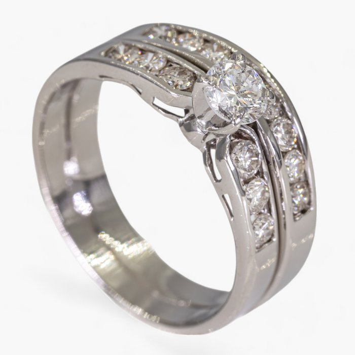 Ingen mindstepris - Ring - 14 karat Hvidguld 095 ct diamanter - IGI certificeret Diamant (Natur) - Diamant