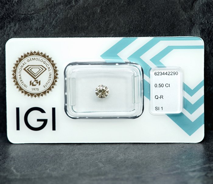 1 pcs Diamant  (Naturfarvet)  - 0.50 ct - Very light Brunlig Gul - SI1 - International Gemological Institute (IGI)