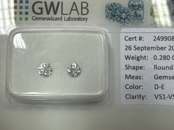 Ingen mindstepris - 1 pcs Diamant  (Natur)  - 0.28 ct - Rund - D (farveløs), E - VS1, VS2 - Gemewizard Gemological Laboratory (GWLab)