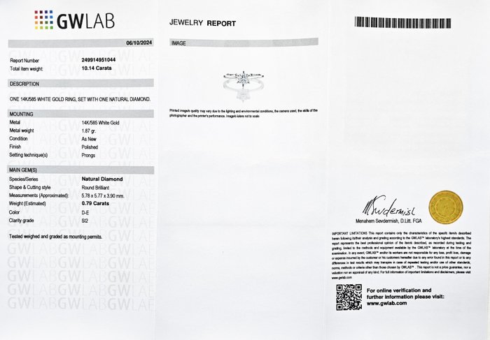 Forlovelsesring - 14 karat Hvidguld -  0.79ct. tw. Diamant (Natur) - D-E/SI2