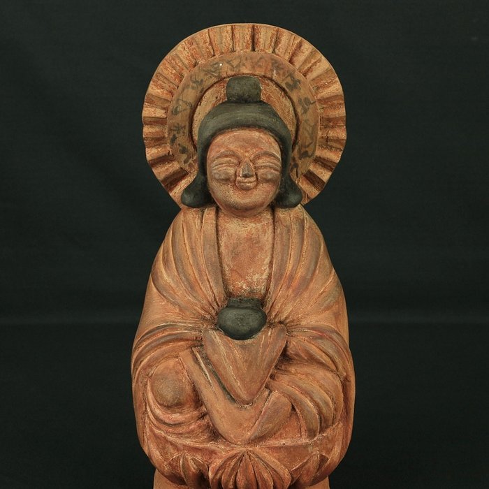 Yakushi Nyorai 薬師如来 Wood Carving Buddhism Statue Sculpture with Box - Statue Træ - Mokujiki 木喰 (1718-1810) - Japan - Sene Edo-periode  (Ingen mindstepris)