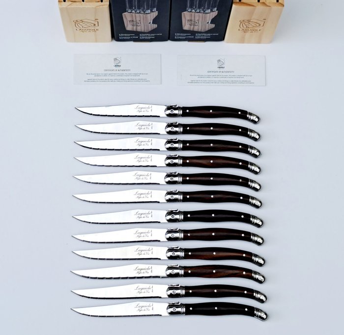 Laguiole - 12x Steak Knives - Dark Brown - style de - Bordknive sæt (12) - Rustfrit stål