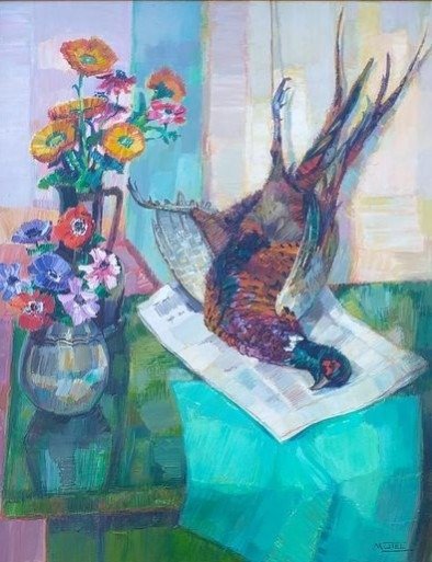 Jack Mutel (1935-2016) - Nature morte au bouquet et au faisan