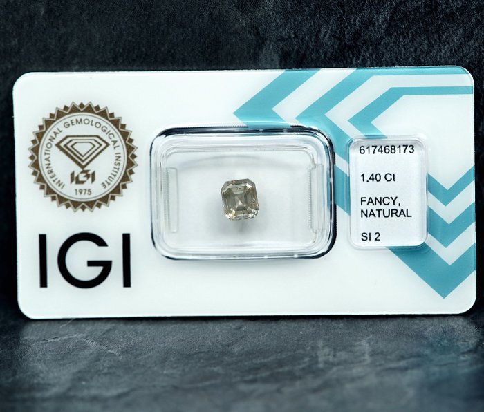 1 pcs Diamant  (Naturfarvet)  - 1.40 ct - Fancy light Grålig Gul - SI2 - International Gemological Institute (IGI)