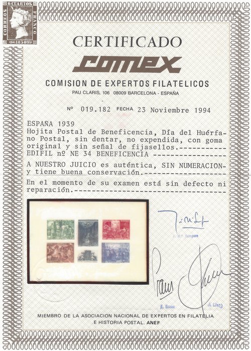 Spanien 1939 - Velázquez-certifikat - Ikke udstedt velgørenhed