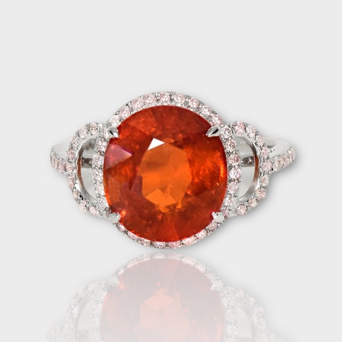 Ingen mindstepris - Forlovelsesring - 14 karat Hvidguld -  783ct tw Spessartin - Diamant - IGI 745 ct Vivid Fanta