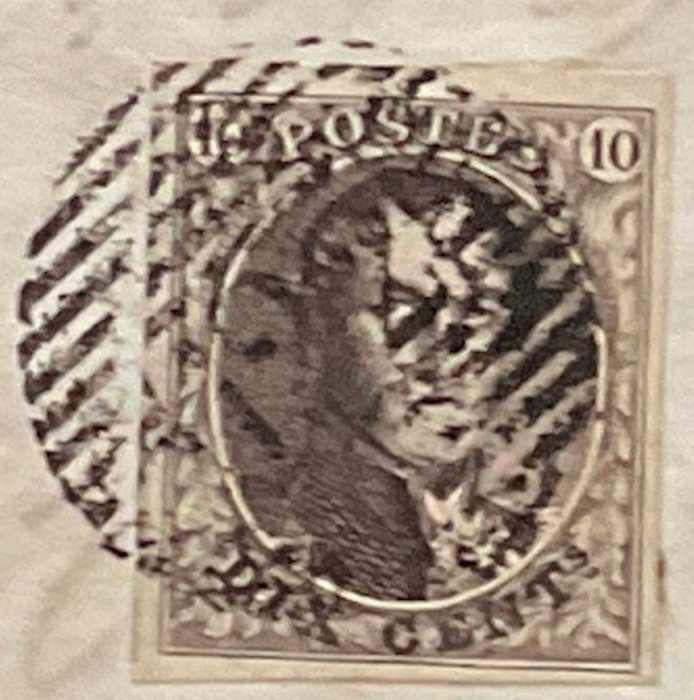 Belgien 1849/1851 - Medaljon OBP 3 - 10c Brun - på dokument P122 TURNHOUT > BRECHT + Type 18 "WESTWEZEL 21 I" - OBP 3