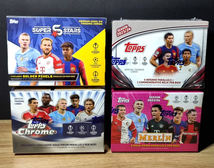 2023/24 Topps Chrome UEFA  Merlin  Superstars  Ucc Blaster Value Box - 4 Sealed box - Næsten så god som ny (NM)