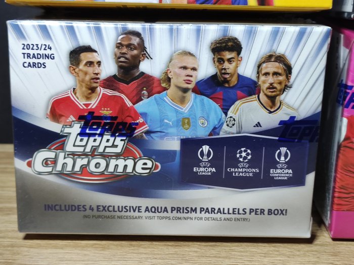 2023/24 Topps Chrome UEFA  Merlin  Superstars  Ucc Blaster Value Box - 4 Sealed box - Næsten så god som ny (NM)