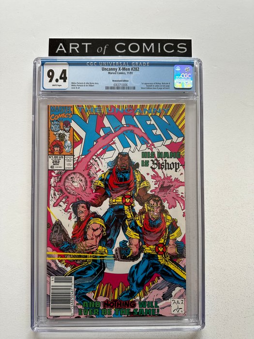 X-Men #282 - 1st Appearance Bishop Malcolm Randall - Wraparound Cover - Rare Newsstand Edition - CGC Graded 94!!! - Very High Grade!! - White Pages!! - 1 Graded comic - Første udgave - 1991