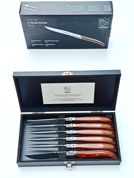 Laguiole - 6x Luxury Steak Knives - Rose Wood - style de - Bordknive sæt (6) - Rustfrit stål