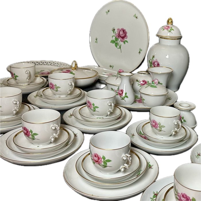 Fürstenberg - Kaffesæt til 12 (74) - Porcelæn - rød rose