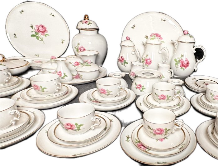 Fürstenberg - Kaffesæt til 12 (74) - Porcelæn - rød rose