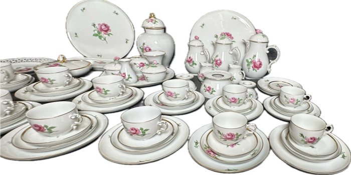 Fürstenberg - Kaffesæt til 12 (74) - Porcelæn - rød rose