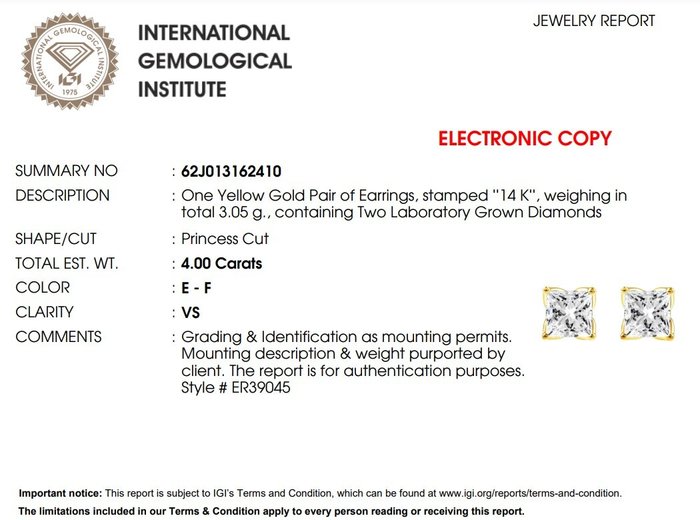 Øreringe - 14 karat Gulguld -  4.00ct. tw. Diamant (Laboratoriedyrket)