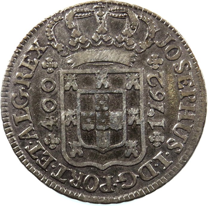 Portugal D José I (1750-1777) Cruzado Novo (480 Reis) - 1762 - JOSEPHUS - Coroa sem Pedúnculos - Muito Rara