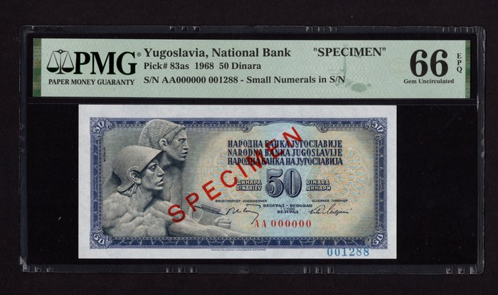 Jugoslavien. - 50 Dinara 1968 - Pick 83as - SPECIMEN  (Ingen mindstepris)