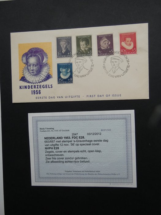 Holland 1956 - Børnemærker på FDC med inspektionsattest - NVPH E28