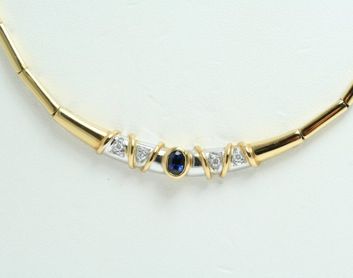 Choker halskæde - 18 kraat Gulguld, Hvidguld Safir - Diamant