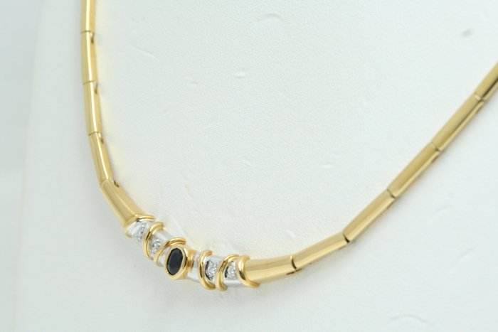 Choker halskæde - 18 kraat Gulguld, Hvidguld Safir - Diamant