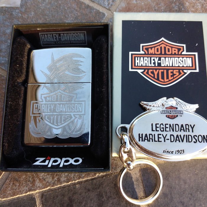 Zippo - Harley Davidson and Key Chain - new - high polished chrome - Bordlighter - Stål (rustfrit) -  (2)