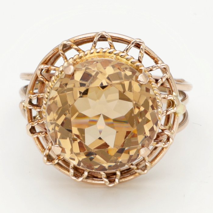 Ring - 14 karat Rosaguld -  7.01ct. tw. Citrin