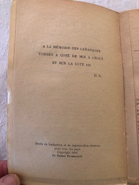 Signé; Henri Barbusse - Le Feu - 1916