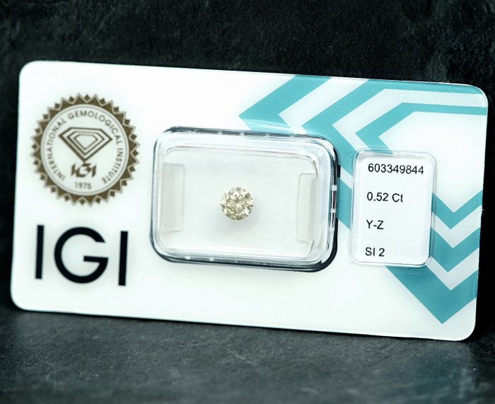 1 pcs Diamant  (Naturfarvet)  - 0.52 ct - Light Grålig Gul - SI2 - International Gemological Institute (IGI)