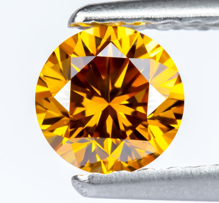 Ingen mindstepris - 1 pcs Diamant  (Naturfarvet)  - 0.43 ct - Rund - Fancy deep Gullig Orange - SI1 - Gem Report Antwerp (GRA)