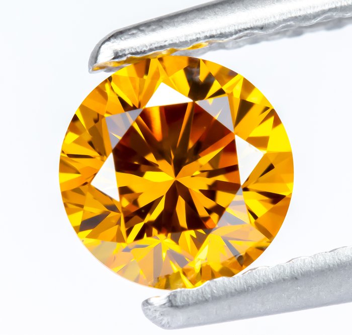 Ingen mindstepris - 1 pcs Diamant  (Naturfarvet)  - 0.43 ct - Rund - Fancy deep Gullig Orange - SI1 - Gem Report Antwerp (GRA)