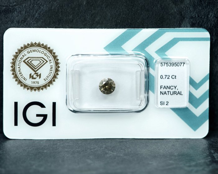 1 pcs Diamant  (Naturfarvet)  - 0.72 ct - Fancy intense Grålig Gul - SI2 - International Gemological Institute (IGI)