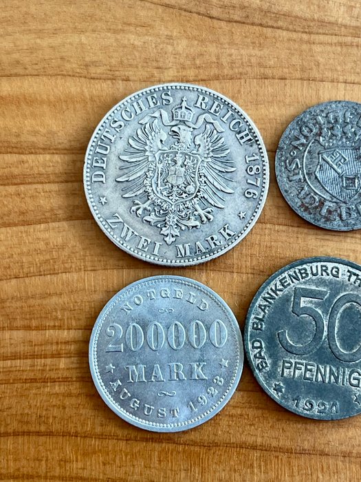 Tyskland. Lot of 2 Mark Preussen 1876/50 Pfennig 1920 Stadt/ 1/2 Millionen Mark Hamburg 1923 - unzirkuliert 1876-1923  (Ingen mindstepris)