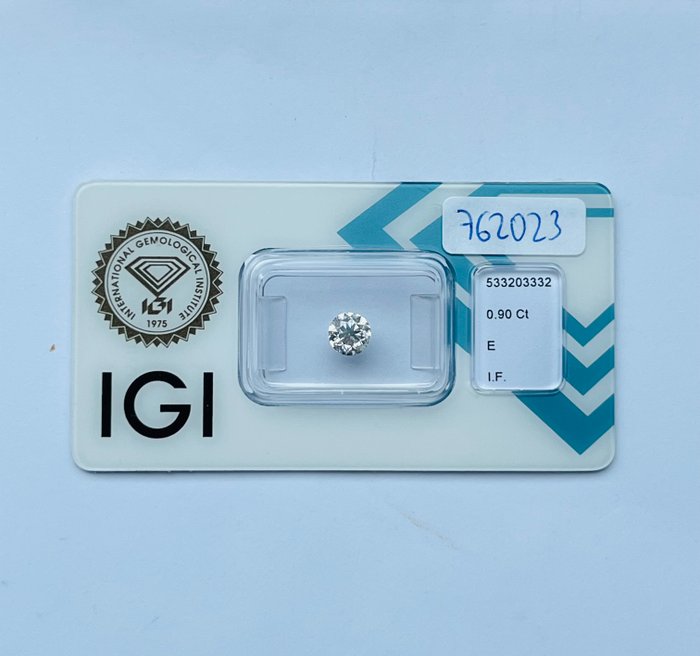 1 pcs Diamant  (Natur)  - 0.90 ct - Rund - E - IF - International Gemological Institute (IGI)