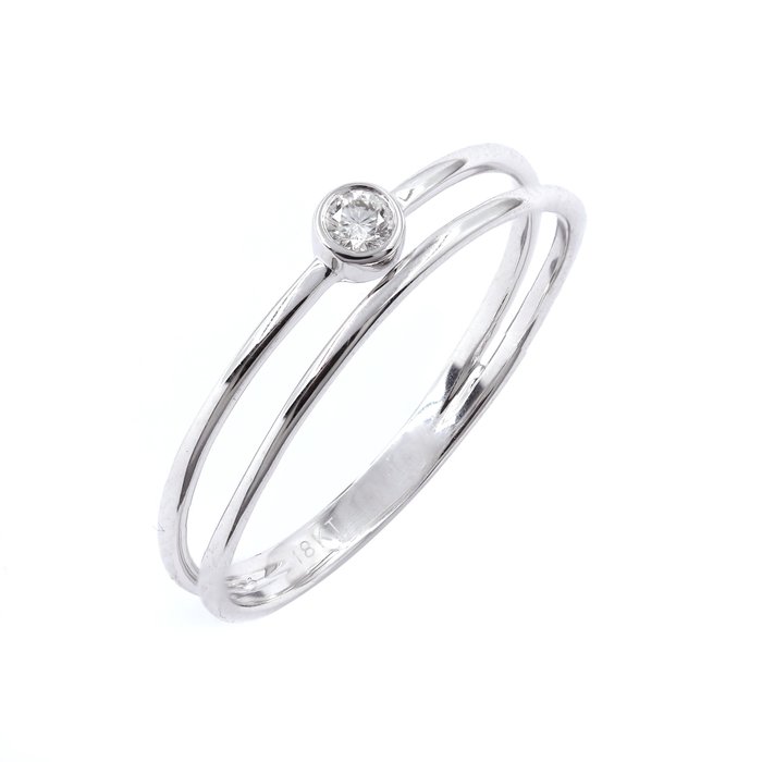 Ingen mindstepris - Ring - 18 kraat Hvidguld -  0.06ct. tw. Diamant (Natur)