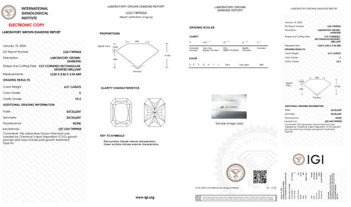 Ring - 18 kraat Hvidguld -  6.01ct. tw. Diamant (Laboratoriedyrket) - Radiant E-VS2