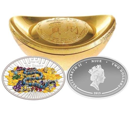 Niue 2 Dollars 2013 Lunar Year Of The Snake - Oval Colored 1 Oz (999)  (Ingen mindstepris)