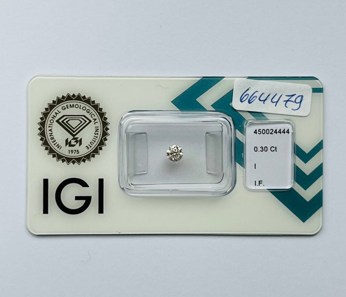 1 pcs Diamant  (Natur)  - 0.30 ct - Rund - I - IF - International Gemological Institute (IGI)