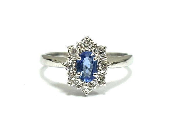 Ring - 18 kraat Hvidguld -  124ct tw Safir - Diamant