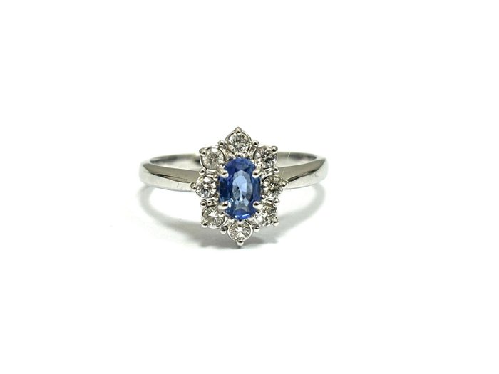 Ring - 18 kraat Hvidguld -  124ct tw Safir - Diamant