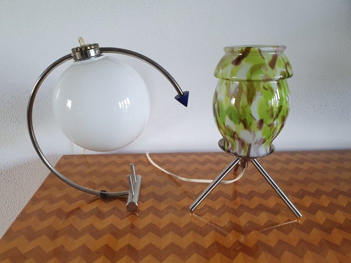 Lampe - Glas, Metal - To vintage bordlamper