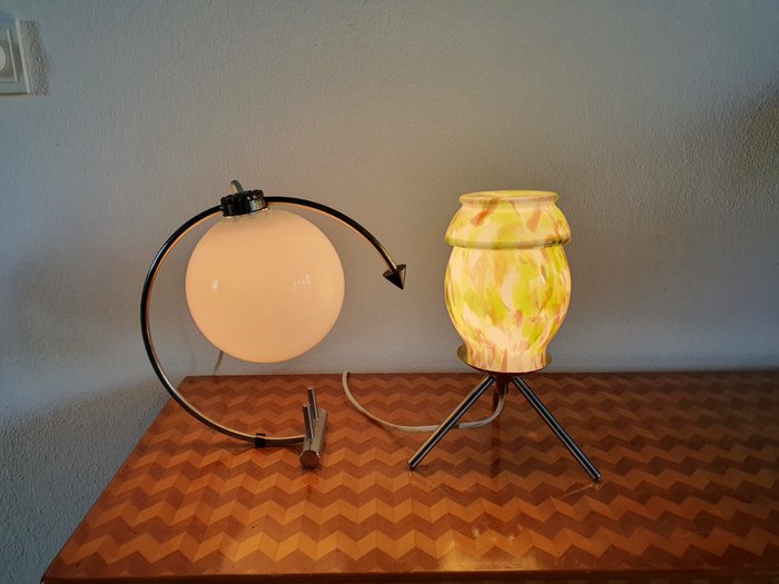 Lampe - Glas, Metal - To vintage bordlamper